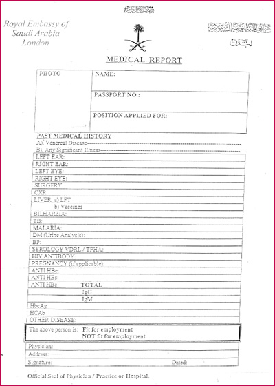 Saudi Arabia Medical Report Form