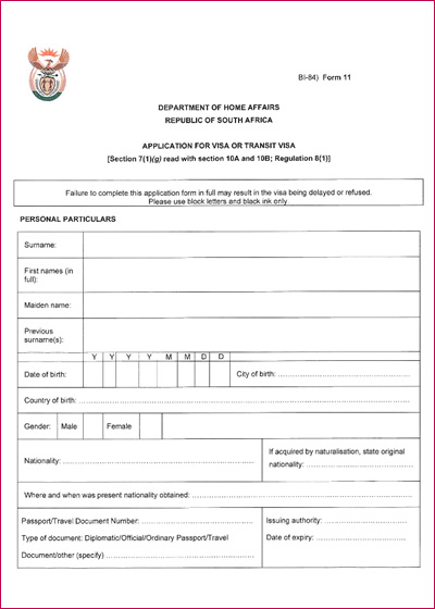 Visa Application Form BI84